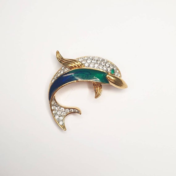 Dolphin Brooch.Blue Dolphin Pin.Enamel Dolphin Brooch.Dolphin Fish Jewelry.Blue Gold Dolphin Brooch.Beach Wedding Brooch Pin.Vintage Style
