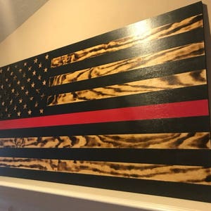Thin Red Line American Wood Flag, Firefighter Flag, Fire Department, Firefighter Gifts, Customizable Flags, Fire Academy
