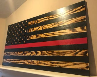 Thin Red Line American Wood Flag, Firefighter Flag, Fire Department, Firefighter Gifts, Customizable Flags, Fire Academy