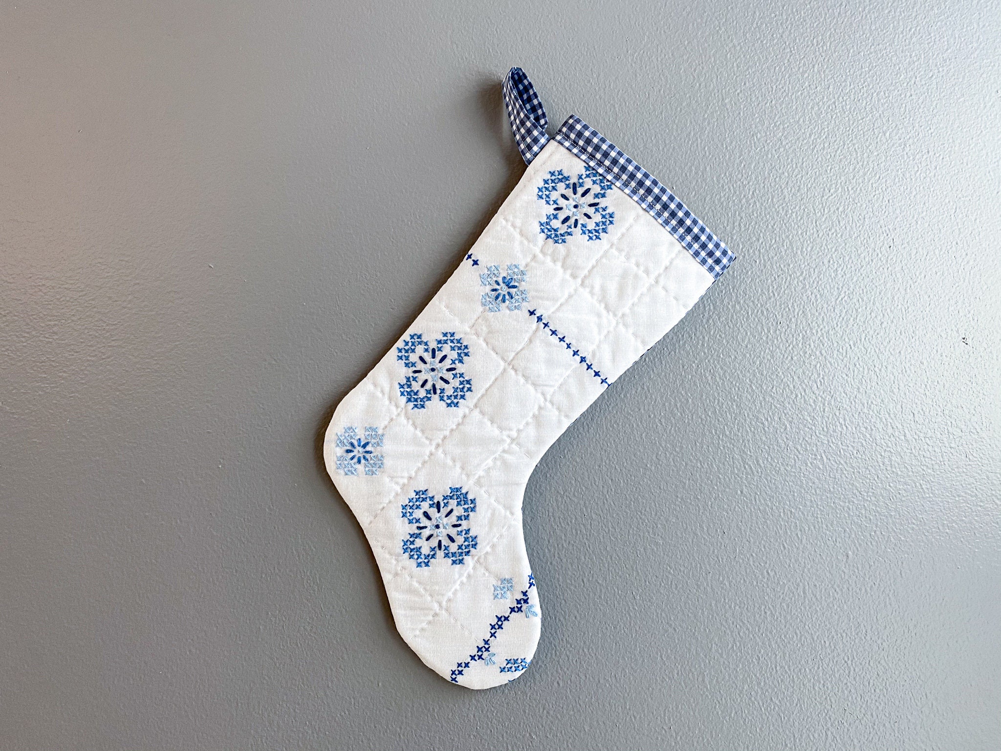 Mini Bas de Courtepointe Up-Cycled - Blanc et Bleu