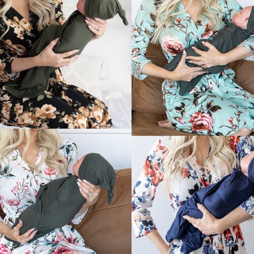 Navy W/ Pink Mom Robe and Baby Swaddle Set Boy Mom Robe and Etsy