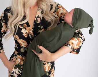 olive green swaddle set