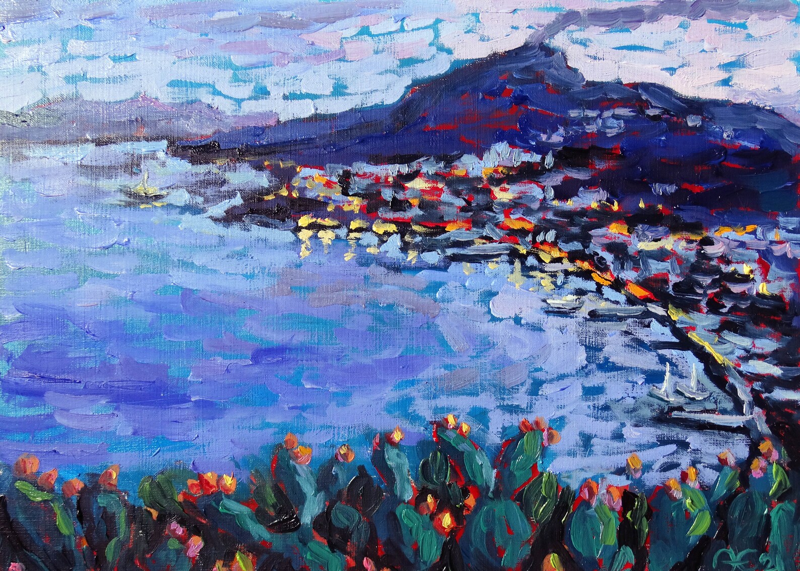 Taormina Sicily Wall Art Volcano Etna Painting Original Oil Etsy