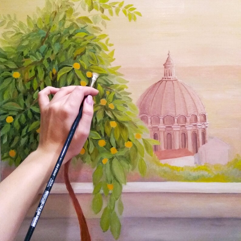 Giardino Degli Aranci Orange Garden Rome Italy Painting Original Artwork Rome Wall Art