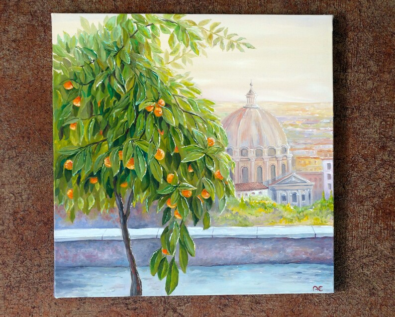 Giardino Degli Aranci Orange Garden Rome Italy Painting Original Artwork Rome Wall Art