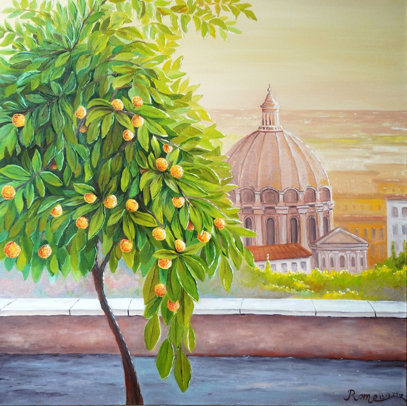 Giardino Degli Aranci Orange Garden Rome Italy Painting Original Artwork Rome Wall Art