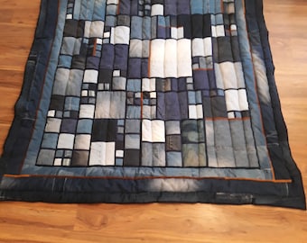 Handgemaakte denim tapijt, Gerecycled denim quilt, Blue jeans vloermat, gerecycled picknick deken, Patched Denim strand deken, baby speelmat tapijt