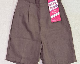 NWTs bruine metalen denim shorts jaren 60 met ritssluiting, 22 x 6, Deadstock Vintage