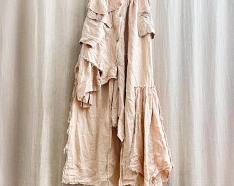 Handmade Buried Linen Cargo Raw Edge Skirt, Size Small, Asymmetric Fit, Rheme Ragaza