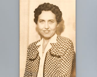 1940s Woman Checkered Jacket Portrait 1947 DuPont Defender RPPC Vintage