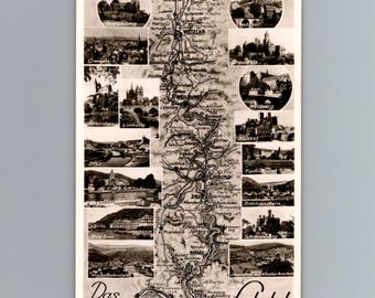 1930s Lahntal Germany Map Wetzlar Limburg Castles Bromide Photo Postcard Vintage