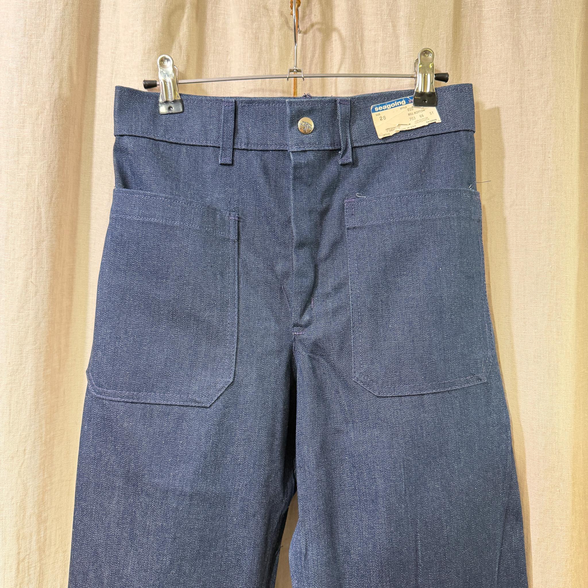 1970s Deadstock Denim USN Pants Sailor Bell Bottom Jeans 28x44 