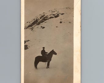 1910 Man on Horse Snow Madison Wisconsin Winter Photo Postcard Antique