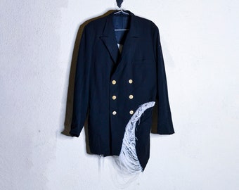 Blazer de lana hervida reciclada: patchwork independiente, corte holgado (talla pequeña de EE. UU.)