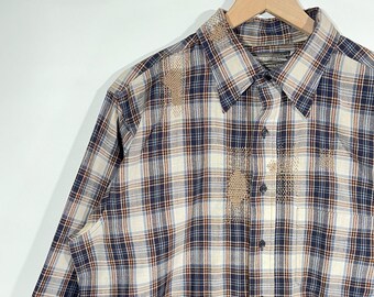 Camicia a quadri in lana Pendleton vintage degli anni '60, riparata, grigia e blu, taglia XL