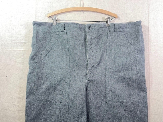 50s 60s Swiss Military, Prisoner Gray Denim Work Pants, Mens