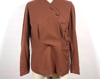 Robe chemisier en laine marron Youth-E-Fect vintage des années 1940 pour femme US petite à moyenne