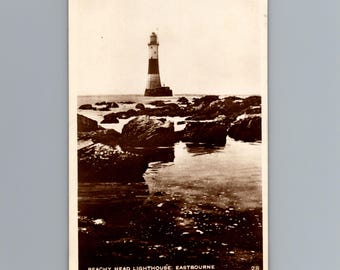1930s Beachy Head Lighthouse Eastbourne England Real Photograph Postcard Vintage