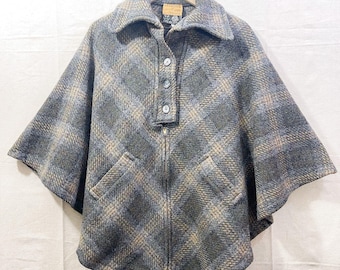 50s 60s Glenshiel Of Scotland Cumbernauld Plaid Wool Cape Poncho Small Collared, Vintage