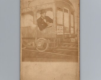 1910s New Orleans Limited Railroad Train Man Rotograph Photo Postcard Vintage