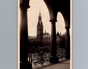 1940s Hamburg Germany Rathaus Alsterarkaden German Photo Postcard Vintage