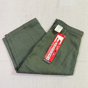 Pantaloncini in denim verde elasticizzato anni '60, nuovi con etichette, 26x11, Erwin Expandra, Vintage