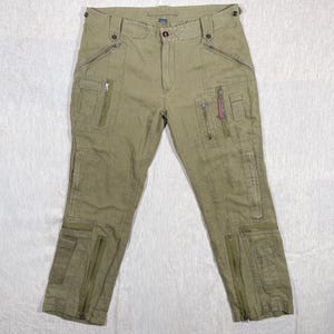Pantaloni cargo in lino stile paracadutista Polo Ralph Lauren, verdi, taglia 40x28, vintage