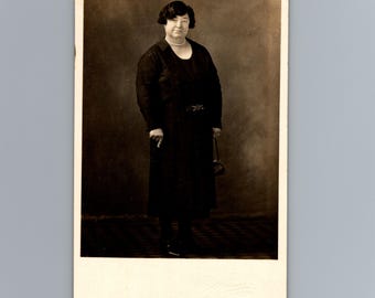1920s Dolly Burr Woman Cambridge England Studio Portrait RPPC Vintage