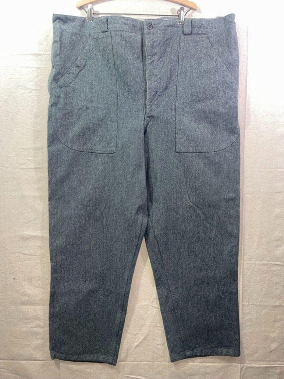 50s 60s Swiss Military, Prisoner Gray Denim Work Pants, Mens