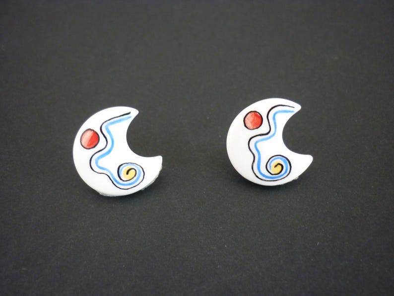 LUNA hand-painted porcelain earrings image 3