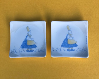 2 Rests Blue and Yellow Tea Bags Hand-Painted