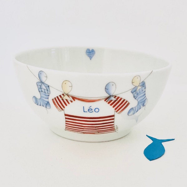 Bol breton personnalisé en Porcelaine cadeau de naissance, baptême, anniversaire...Fabrication 100% Française