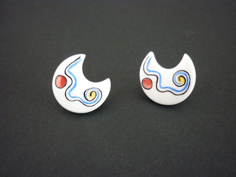 LUNA hand-painted porcelain earrings image 2