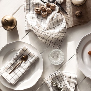 Linen tea towel Tilda white plaid, tea towel linen, kitchen towel white, tea towel linen stonewashed, eco Tex certified