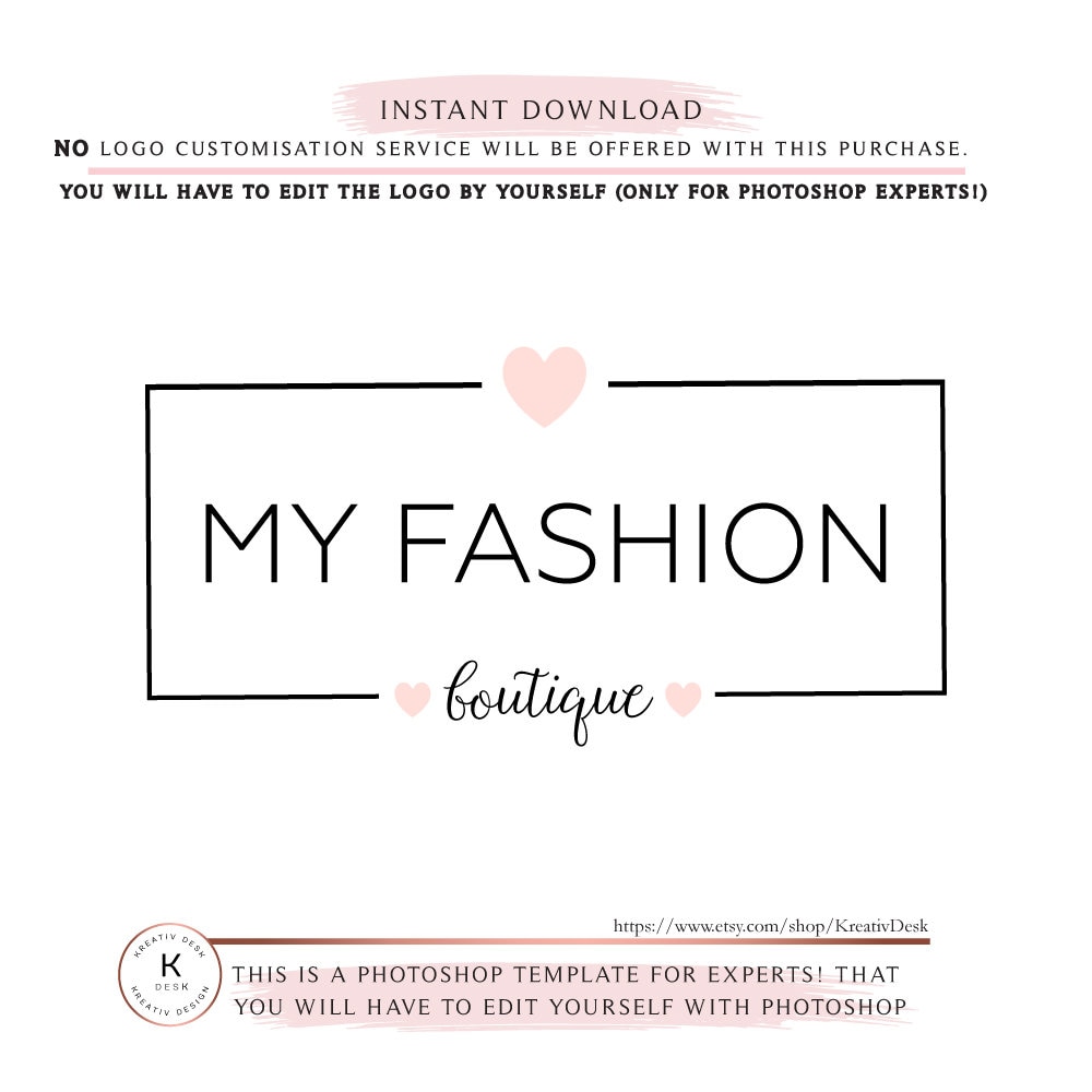 Boutique Logo. Shop Logo. Premade Logo Design. Business Logo. Heart Logo.  Cute Logo. Fashion Logo. Simple Logo Design. Watermark Brand. - Etsy