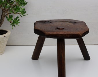 Antique Wooden Stool from Belgium | Milking Stool - Farmhouse Decor