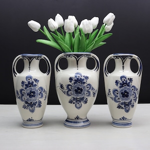 Delft Blue and White Vase Set | Delft Pottery, Decorative Vases | Vintage Home Decor