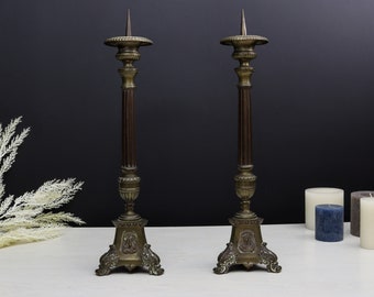 Brass Candle Holders -Vintage Home Decor |Antique Pillar Candle Stick Holders | Church Decor