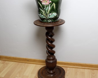 Vintage Wood Plant Stand – Barley Twist Column, Belgium Decor