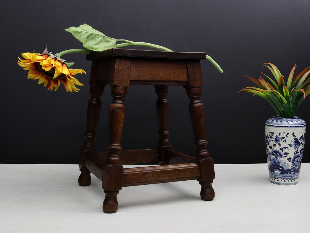 Vintage Wooden Stool Wooden Plant Stand-wood Step Stool Vintage Home ...