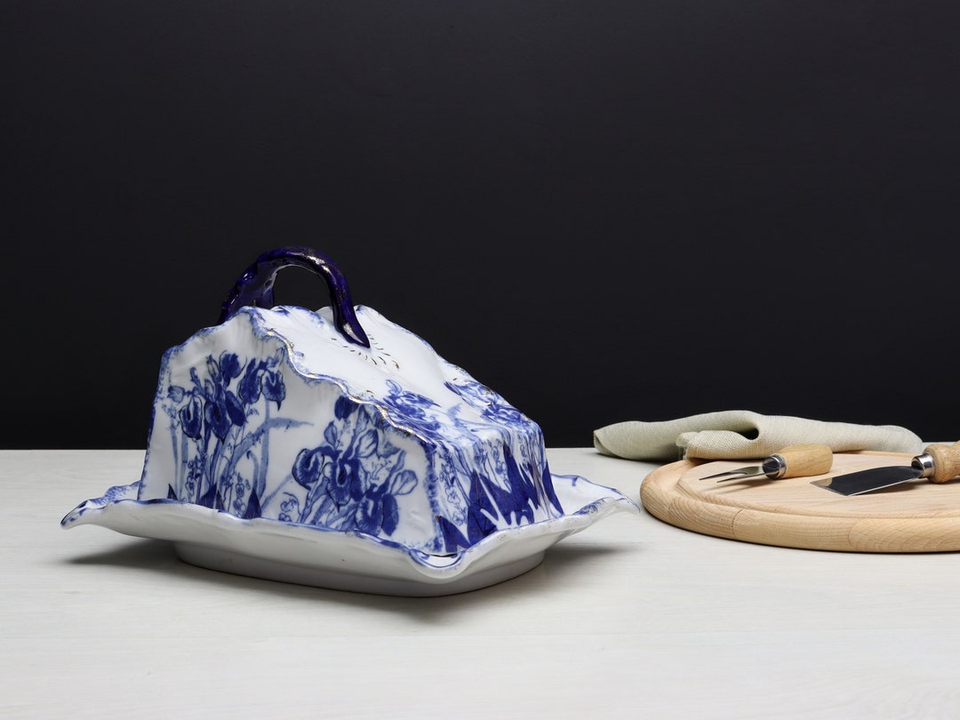 Blue and White Cheese Domeserving Dish Wedding Gift Etsy