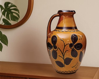 West German Ceramic Floor Vase – Mid-Century Modern Floral Decor