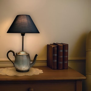 Vintage silver plated tea pot converted to a unique table lamp