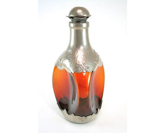 Dutch Liquor Bottle With Pewter Decoration Vintage Made In Etsy