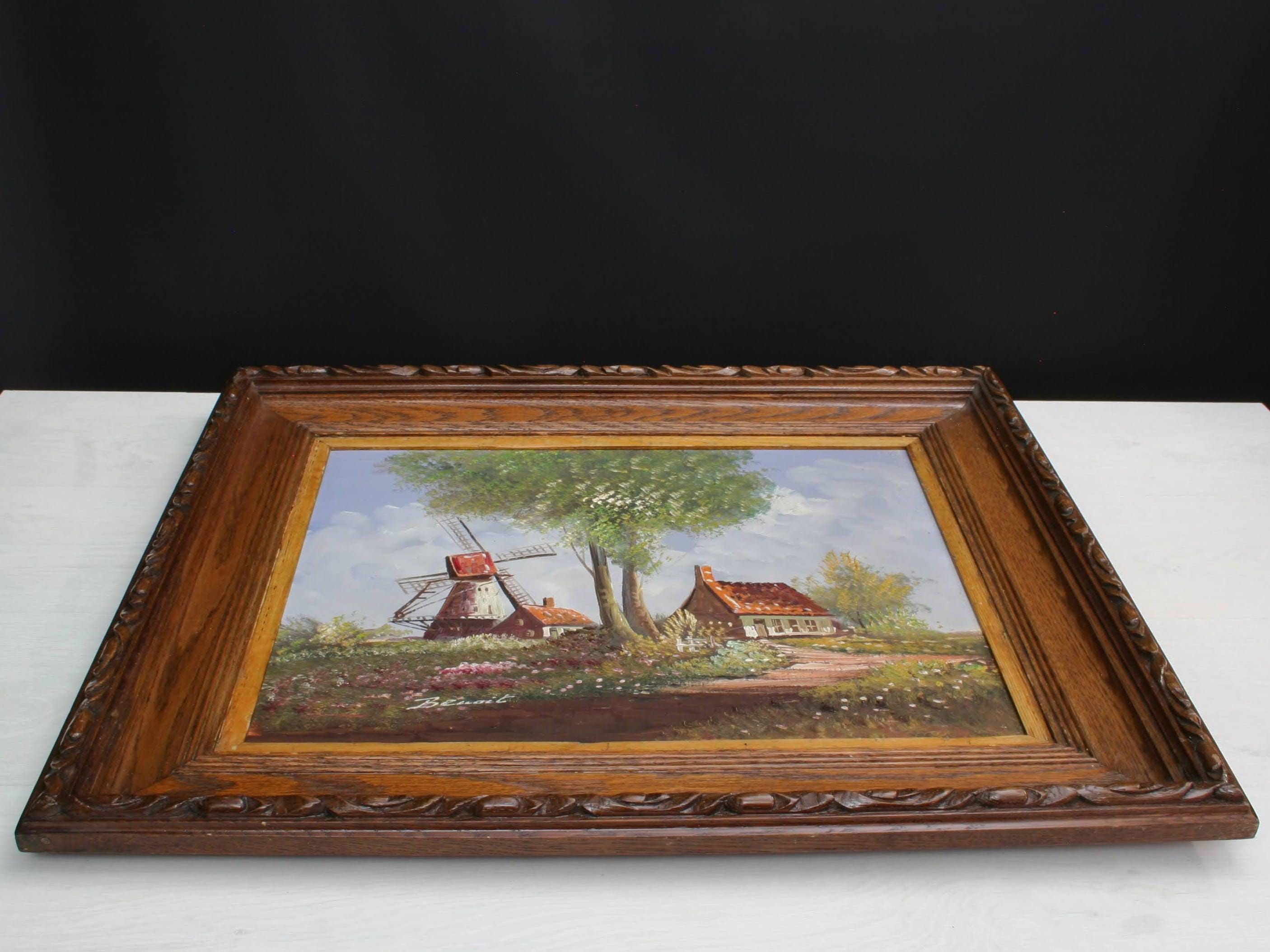 ヴィンテージオランダ絵画 | 風車のある農家の風景 - Etsy 日本