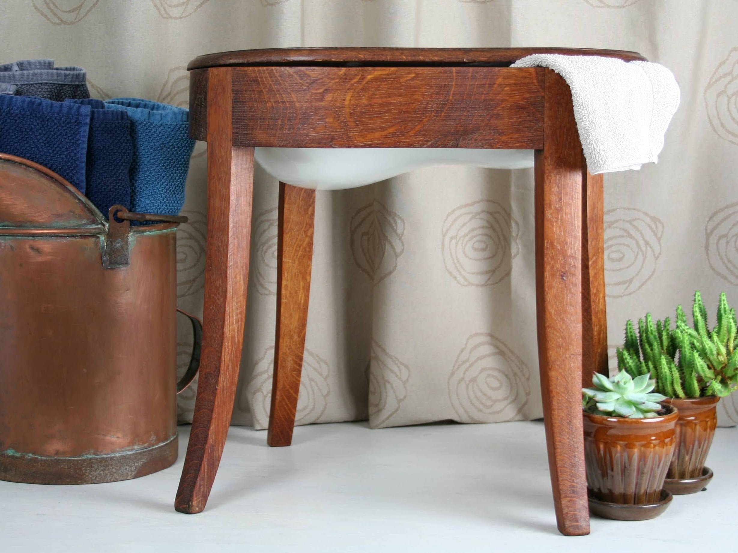 Antique Wash Stand with Enamel Wash Basin | Bathroom Decor-Antique Sink