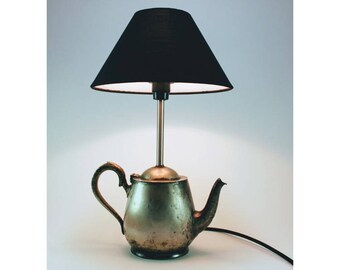 Vintage plated silver tea pot converted to a unique table lamp