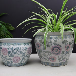 Vintage Asian Fish Bowl Planters | Decorative Planters- Asian Garden Decor | Plant Lovers Gift