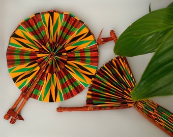 Motherland Fans: African Ankara Print Handheld Folding Hand Fan | Kente print hand fan