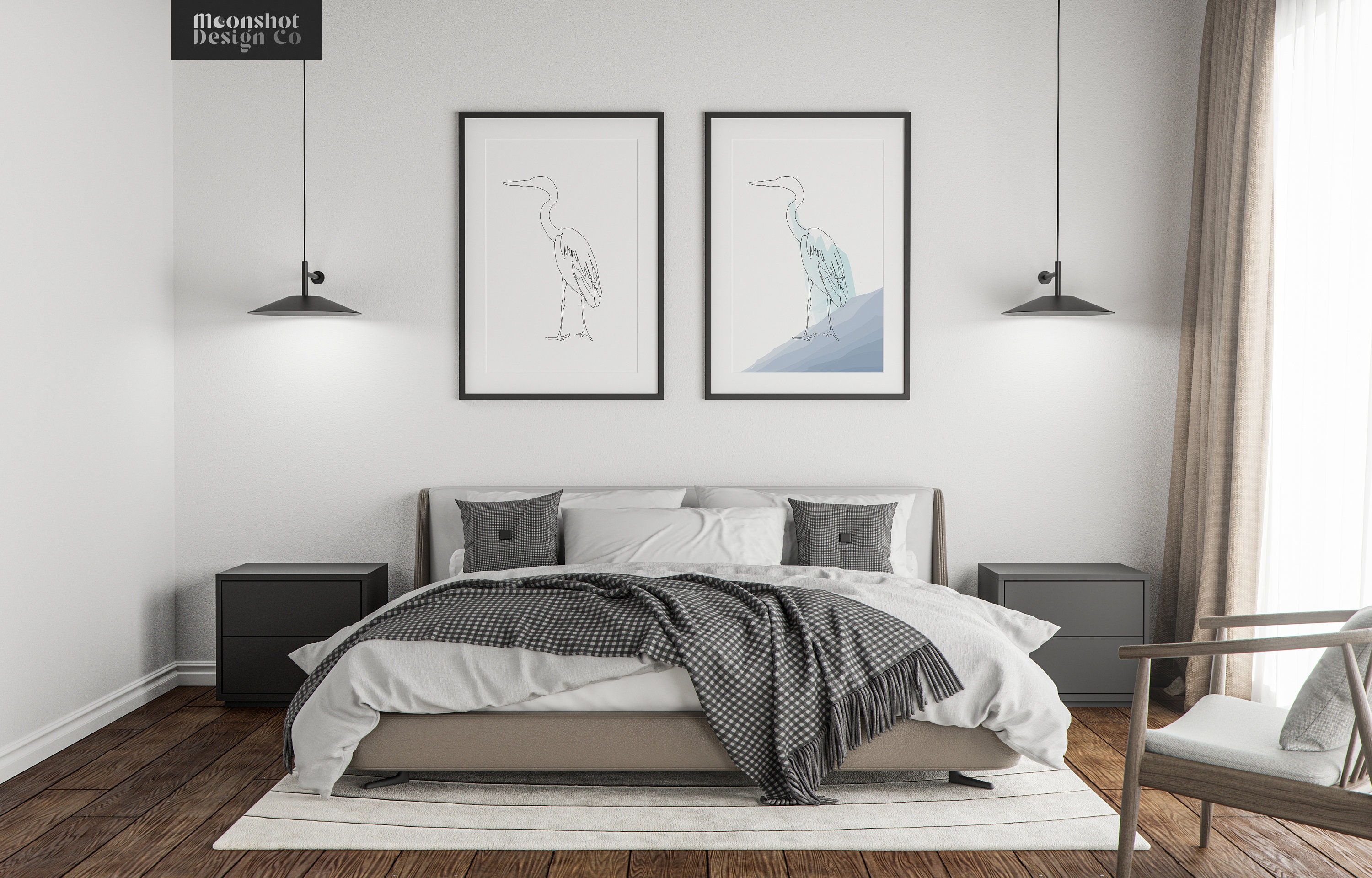 Single line art of standing heron Heron printable One Line Art Bird minimalist wall art